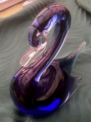 Mid 20thcentury Large Murano Blue Glass Swan Heavy Hand Crafted