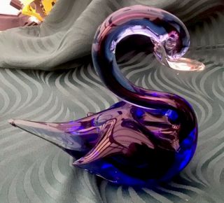 Mid 20thCentury Large Murano Blue Glass Swan Heavy Hand Crafted 3