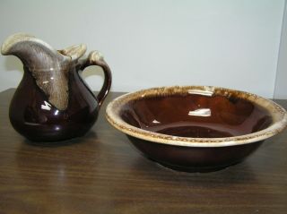 Vintage Mccoy Usa Pottery Brown Drip Pitcher & Basin / Bowl 7515