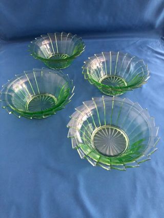 Sierra Pinwheel Green Depression Glass Jeanette Set Of 4 Sm.  Bowls -