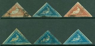 Sg 1,  2,  3,  4,  6 & 6a Cape Of Good Hope 1855 - 63.  Good To Fine,  Margins Vary