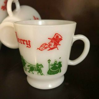 Vintage Hazel Atlas Milk Glass Tom & Jerry Holiday Punch Bowl w/ 6 Cups Set 2