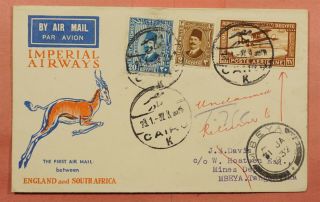 1932 Egypt First Flight Imperial Airways Airmail Cairo To Mbeya Kut Rts