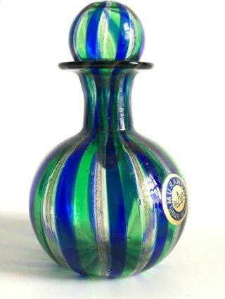Murano Venini Blue And Green Aventurine Striped Perfume Bottle