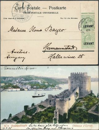 1905 British Levant Ppc " Chateaux D´europe " To Hugary Hermannstadt Sibiu Romania