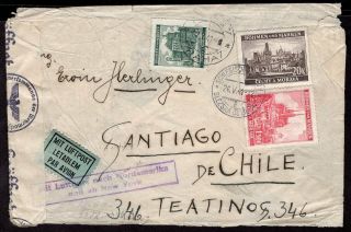 Bohemia & Moravia To Chile Censored Air Mail Cover 1941 Ostrava - Santiago