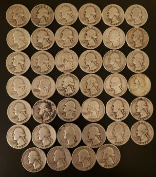 One Roll Of (40 Coins) 90 Silver Washington Quarters.  $10.  00 Face Value Silver.