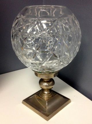 Waterford Cut Lead Crystal Globe Silver Tone Pedestal Candle Hurricane Lamp Sr