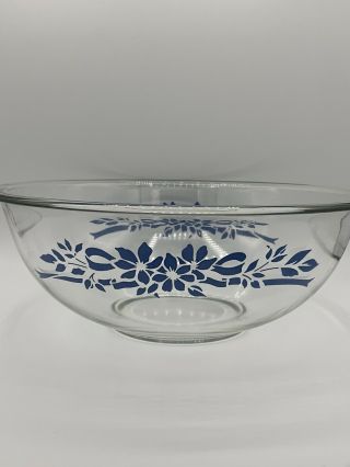 Vintage Pyrex Large Clear W/ Blue Flowers Mixing Bowl 4 Qt Rimmed 326