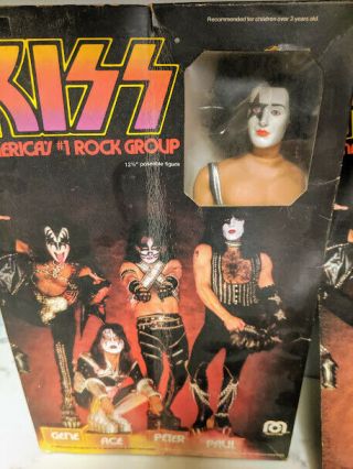 4 KISS Dolls 1978 Mego Corp.  with boxes Peter Paul Gene Ace Never Played 12 1/2 