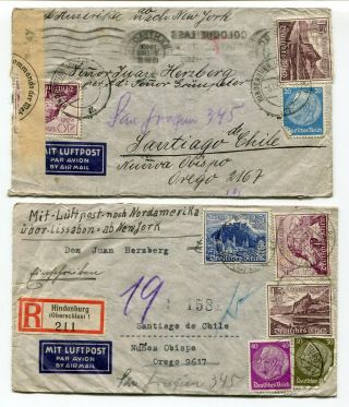 Germany 1940 Hindenburg / Zeppelin - Two Airmail Censor Covers To Chile Inc Reg