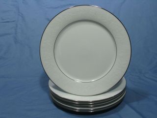 6 Noritake Ranier Dinner Plates 6909,  Platinum Trim