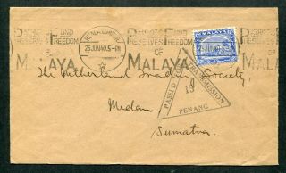 1940 Malaya Selangor 12c Stamp (passed For Transmission) Cover K.  L.  To Sumatra