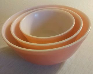 Set Of 3 Vintage Pyrex Pink Nesting Stacking Mixing Bowls 401 402 403 Good