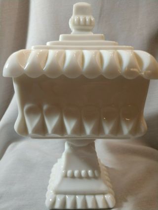 Pedestal Covered Candy Dish White Milk Glass 0601 - 04