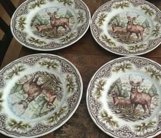 Royal Stafford Woodland Deer Buck Dinner Plates 11 " Set Of 4