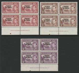 Tristan Da Cunha 1952 George Vi 2/6d - £1 In Imprint Blocks Sg 10 - 12 Mnh.