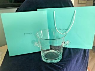 Nib Signed Tiffany Scroll Handle Large 7 " Ice Bucket Gift Box Bag Tissue Paper