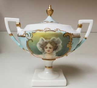 Cac Lenox Sugar Bowl Woman Portrait Ceramic Arts Company Marked American Belleek