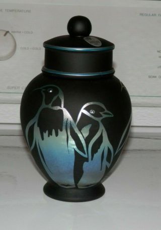 Fenton Art Glass Favrene Ginger Temple Jar - - Penguins,  Kim Barley