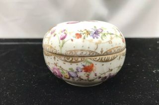 2.  5 “ Vintage Dresden Porcelain Hand Painted Helena Wolfsohn Dresser Trinket Box