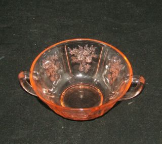 Vintage Pink Depression Glass Cream Soup Bowl Rose Pattern