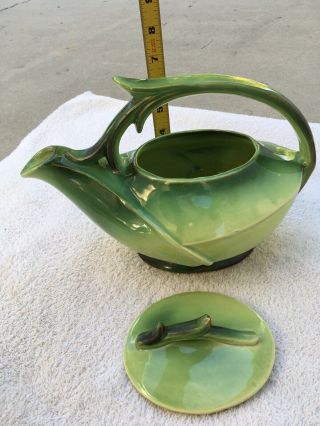 Vintage Arts & Crafts McCoy Two Tone Green Art Pottery Tea Pot Set With Cramer 3