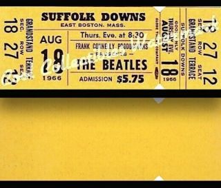 Beatles 1966 Vintage Ticket Concert Suffolk Downs Two Loas Nm Yellow