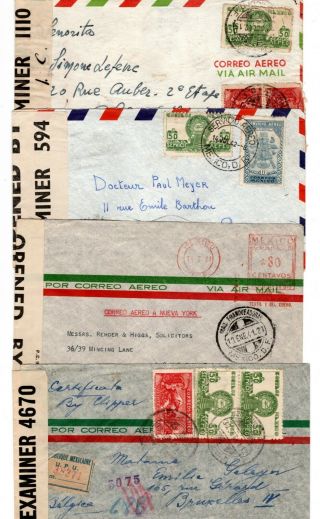 1941 / 42 Mexico Via Bermuda (censor) To Gb (1) /france (1) /belgium (1) /algeria.