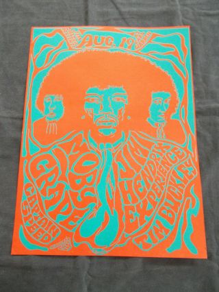 ,  1967 Jimi Hendrix Earl Warren Concert Poster 08/14 R.  Tolmach 2nd Print