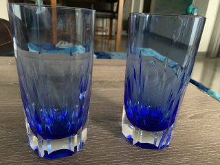 2 Rare Cobalt Blue Crystal Block 6” Glasses Drinking Glasses