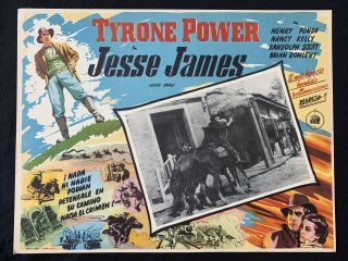 Jesse James Tyrone Power Henry Fonda 1939 Mexican Lobby Card
