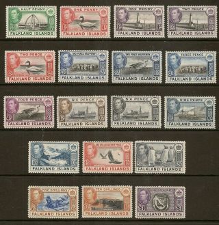 Falkland Islands 1938 - 50 Kgvi Defins To £1 Sg146/63 Mnh Cat £475