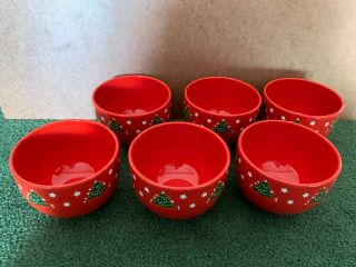 Vintage Waechtersbach Pottery Red Christmas Tree Bowl Set Of 6 Germany