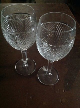 2 Vintage Ralph Lauren Crystal Herringbone Goblets Water/wine Glasses 8.  75 " Ex C