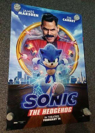 Sonic The Hedgehog 2020 D/s Movie Poster 27x40 Jim Carrey Comedy Sega
