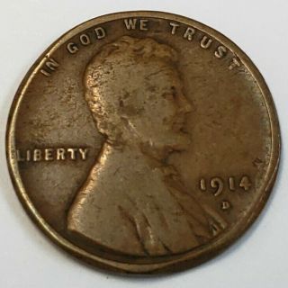 1914 D Us Lincoln Wheat Penny One 1 Cent.  01c Key Date Collector Coin 9lwp1406