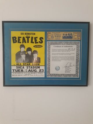 Beatles 1966 Shea Stadium Ticket Framed