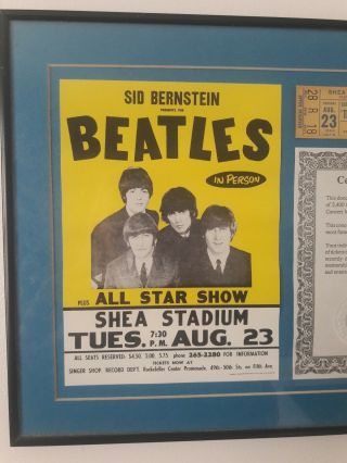 Beatles 1966 Shea Stadium Ticket Framed 3