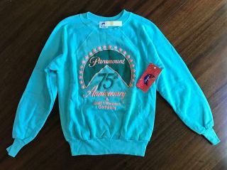 Paramount 75th Anniversary Sweatshirt Puff Paint Vintage Retro Size M 38 - 40 Teal