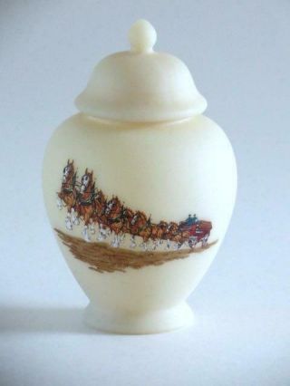Fenton Hand Painted Temple Jar With Budweiser Clydesdales Horses Pulling Wagon