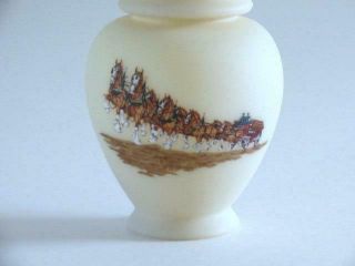 FENTON HAND PAINTED TEMPLE JAR WITH BUDWEISER CLYDESDALES HORSES PULLING WAGON 3
