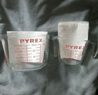 Vintage Set Of 2 Pyrex Glass Measuring Cups (4 Cups And 1 Cup) Red Sh3