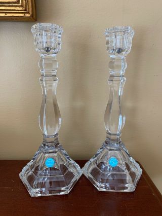 Pair Tiffany & Co.  Crystal Hampton Candle Holders Candlesticks 9 1/4 " Tall