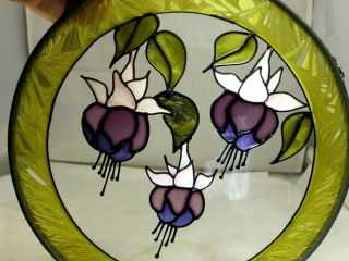 Glass Suncatcher Flowers Purple Yellow Green Stained Glass 6x6 " Floral Design