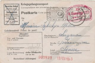 1945 Prisoner Of War Card Greifswald To Luzern Switzerland M.  Stammlager Gepruft