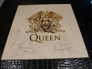 Queen,  Freddie Mercury,  Brian May,  Roger Taylor Signed Mpt Wooden Crest - Rare