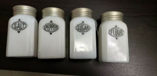 Vintage Hazel Atlas White Milk Glass Shakers 5 " Tall Salt Pepper Flour Sugar