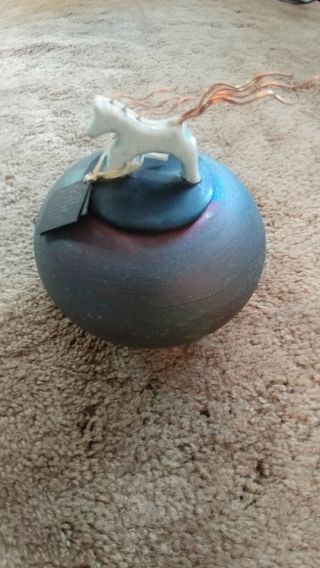 Jeremy Diller Raku Pottery Fetish Vase With Spirit Pony Lid Small Autographed