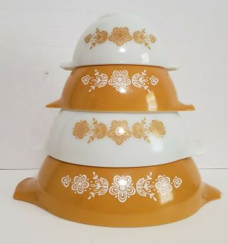 Set Of 4 Vintage Pyrex Butterfly Orange&white Cinderella Nesting Mixing Bowls